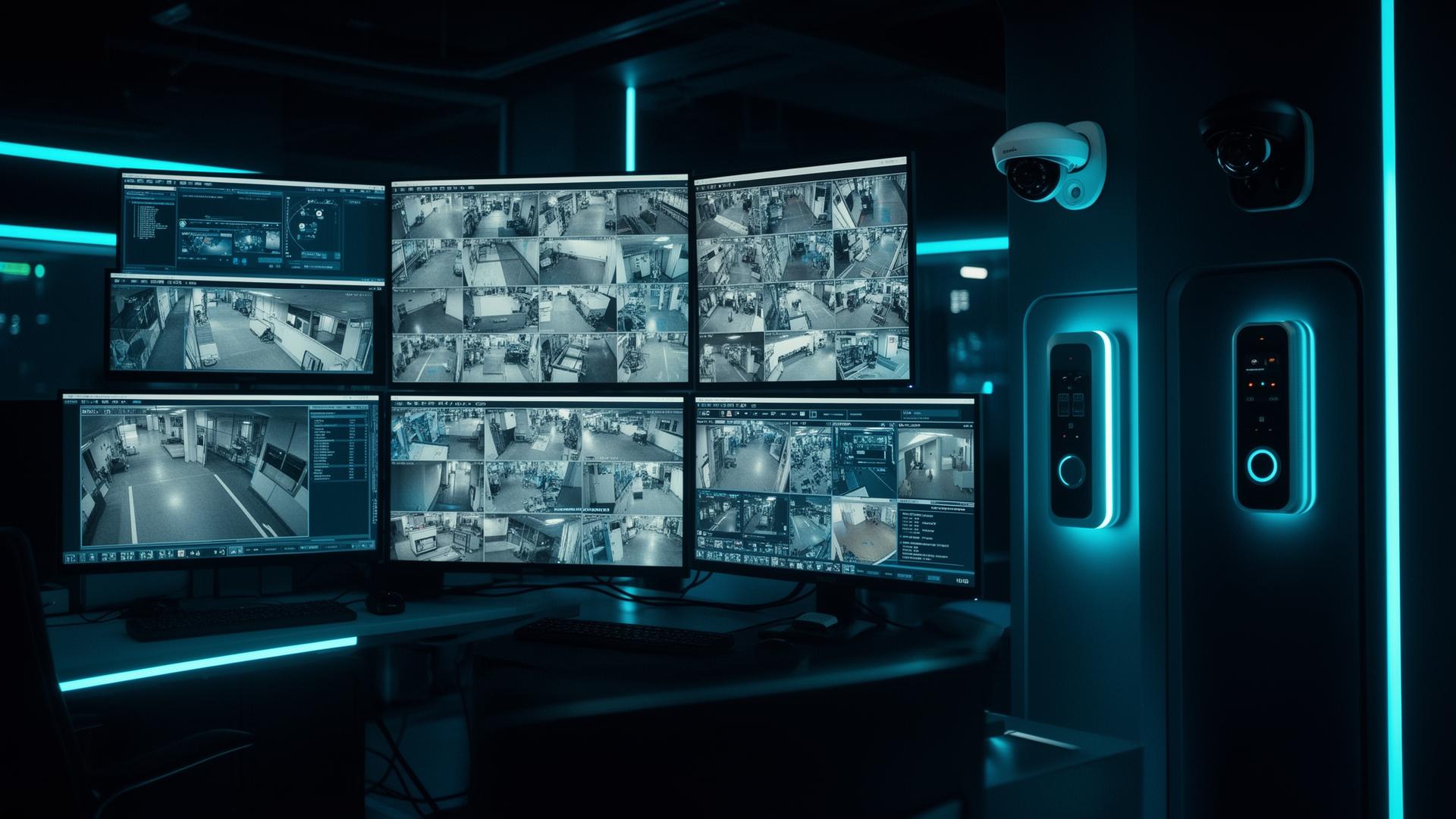 Security operations center with multi-camera CCTV monitoring